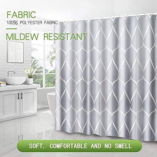 Toplive Shower Curtain with Hooks, 72 x 72 Inch Heavy Duty Waterproof Fabric Shower Curtain Mould Proof Resistant with Rust-Resistant Metal Rings and 12 Plastic Hooks Thick Bath Shower Curtain Grey