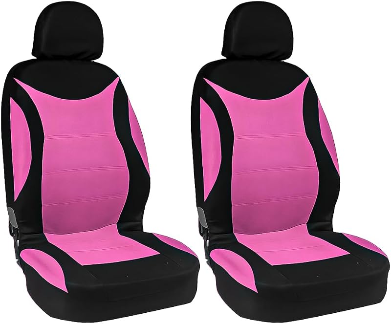 Kit de Capas para Bancos Dianteiros de Carro KHGUZ Impermeáveis em Poliéster com Encosto de Cabeça Removível Preto/Rosa – 4 peças