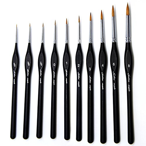 Professional Sable Hair Detail Paint Brush Set - 10 Miniature Art Brushes for Fine Detailing & Art Paintingï¼ŒFor Watercolor, Acrylic, Models, Nail, Oil - Miniatures