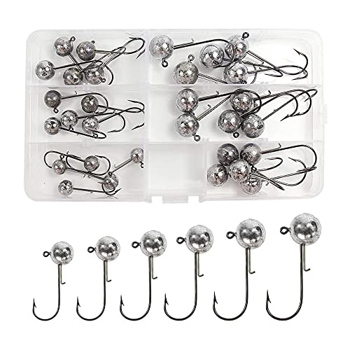 45 Stück Angelhaken, Angelhaken aus Edelstahl, Fishing Jigkopf, Runder Haken Angelhakenset mit Kunststoffbox, zum Angeln…