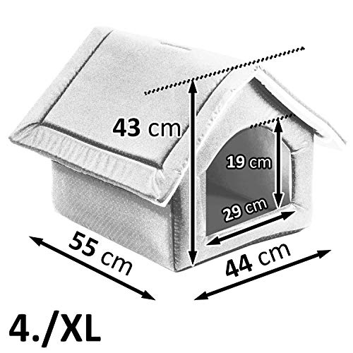 Elegant Hundehöhle, Hundehütte | Größe XL: 44 x 55 x 43 cm | Farbe: Schwarz - Muster: Pfoten | Hundehaus für mittlere und Große Hunde | Katzenhaus, Katzenhöhle