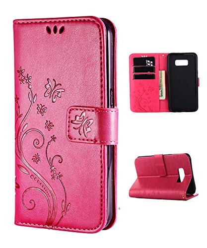 FLYEE Case Compatible with Samsung Galaxy S8 (5.8 inch,Released in 2017),Wallet Case for Women and Girls with Card Holder,Leather Flip case Kickstand for Galaxy S8-Embossed Flowers Rose