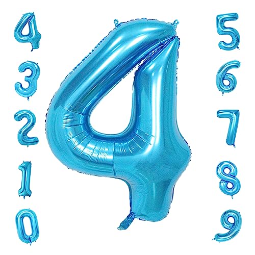 Image of 40 Inch Blue Number Balloons, Helium Mylar Foil Number Balloons for Birthdays, Number 4 Balloon for Party Wedding Bachelorette Birthday Bridal Shower Graduation Anniversary Celebration Party