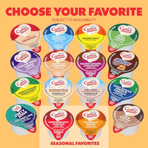 Image of Nestle Coffee mate Creamer Singles Mix & Match Variety Pack, Non Dairy, No Refrigeration, 0.375 fl oz Tubs, 150 Count (Pack of 50 Per Flavor)