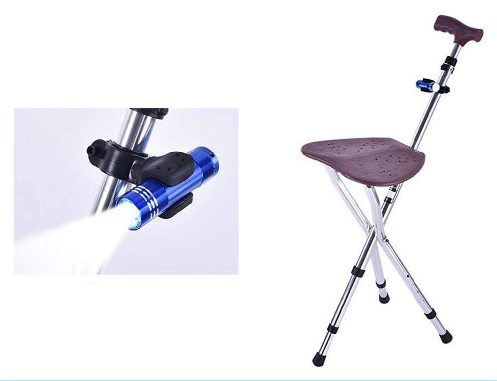 Taburete de Silla de bastón Plegable, Bastones, con Asiento, Taburete de Descanso de Pesca portátil con luz LED para Ancianos, muletas Times