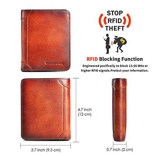 Mens Trifold Leather RFID Blocking Wallet with 2 ID Windows 2 Cash Compartments 6-8 card slots 2-3 inside slots Large Capacity Wallet2