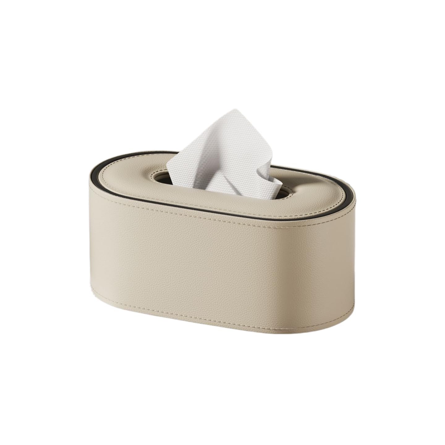 Oval PU Leather Tissue Box Cover, Flocked Lining, 4 Colors, for Standard Rectangular Tissues-Milk Brown