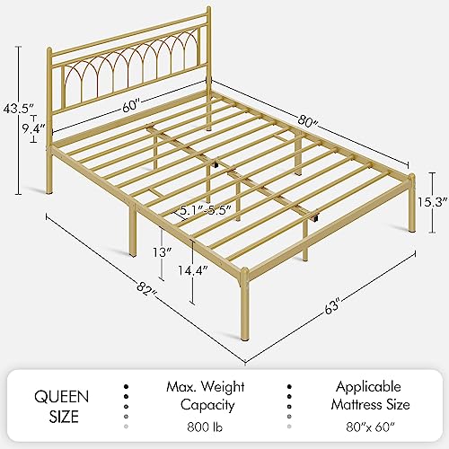 Yaheetech YT-00125155 Queen Bed Frame, Metal Platform Bed With Modern Style Petal Accented Headboard, Mattress Foundation With Spacious Underbed Storage,No Box Spring Needed, Easy Assembly, Antique Gold Queen Bed thumb #1