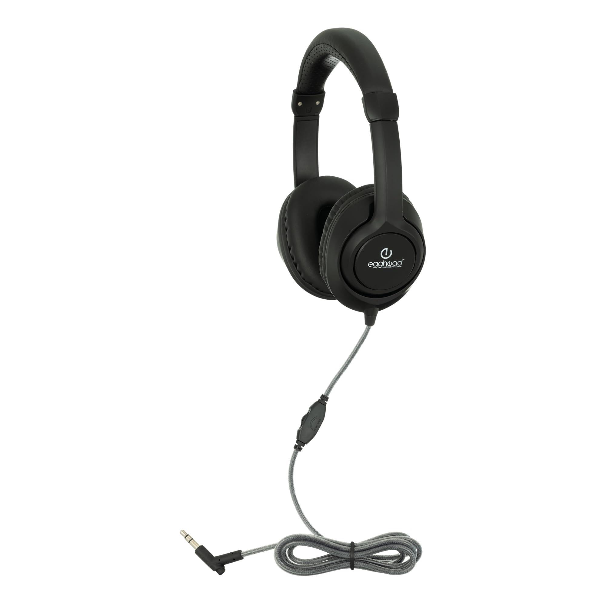 Egghead® Audio Enhanced Deluxe słuchawki z głośnikami NdFeb 40 mm, skórzane poduszki na uszy, obrotowe nauszniki, regulowana opaska na głowę i nieplączący się sznurek, 10 sztuk