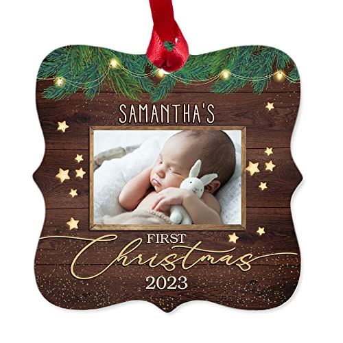 TheUnifury Personalized Baby First Christmas Ornament 2024 - Baby Keepsake Ornament For New Babies - Baby 1st Christmas Picture Frame Ornament - Holiday Gift for Expecting Parents