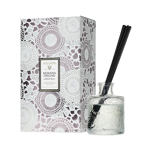 Voluspa Mokara Orchid Scented Reed Diffuser 3.4 oz Luxury Orchid Diffuser Oil Reed Diffusers for Home Handcrafted in The USA