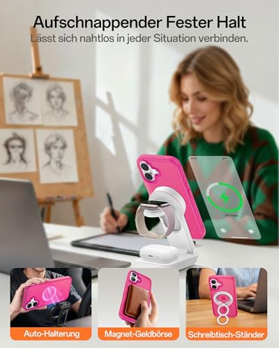 Image of UNBREAKcable For iPhone 16 Case for MagSafe, Full Camera Protection, Built-in Magnetic Ring, Shockproof, Scratch-Resistant, Translucent Matte Mobile Phone Case for iPhone 16 Case 6.1 Inches, Hot Pink