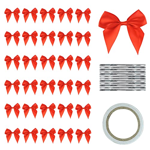 FuninCrea 30 Pièces Mini Nœuds en Ruban, 7 cm x 7 cm Noeud de Ruban avec 1 Rouleaux de Ruban Adhésif, Ruban Nœuds Papillons pour Décorer Les Cadeaux,...