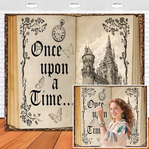Leowefowa 10x8ft Vinyl Fairy Tale Book Backdrop Once Upon A Time Photography Background Princess Baby Shower Birthday Party Decor Vintage Backgrounds for Wedding Studio Props