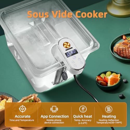 Image of OUTOHOME WiFi Sous Vide Cooker,1300W Sous Vide Precision Machine | IPX7 waterproof ultra quiet unit, fast heating with smart APP timer & exclusive cooking recipes for daily household use
