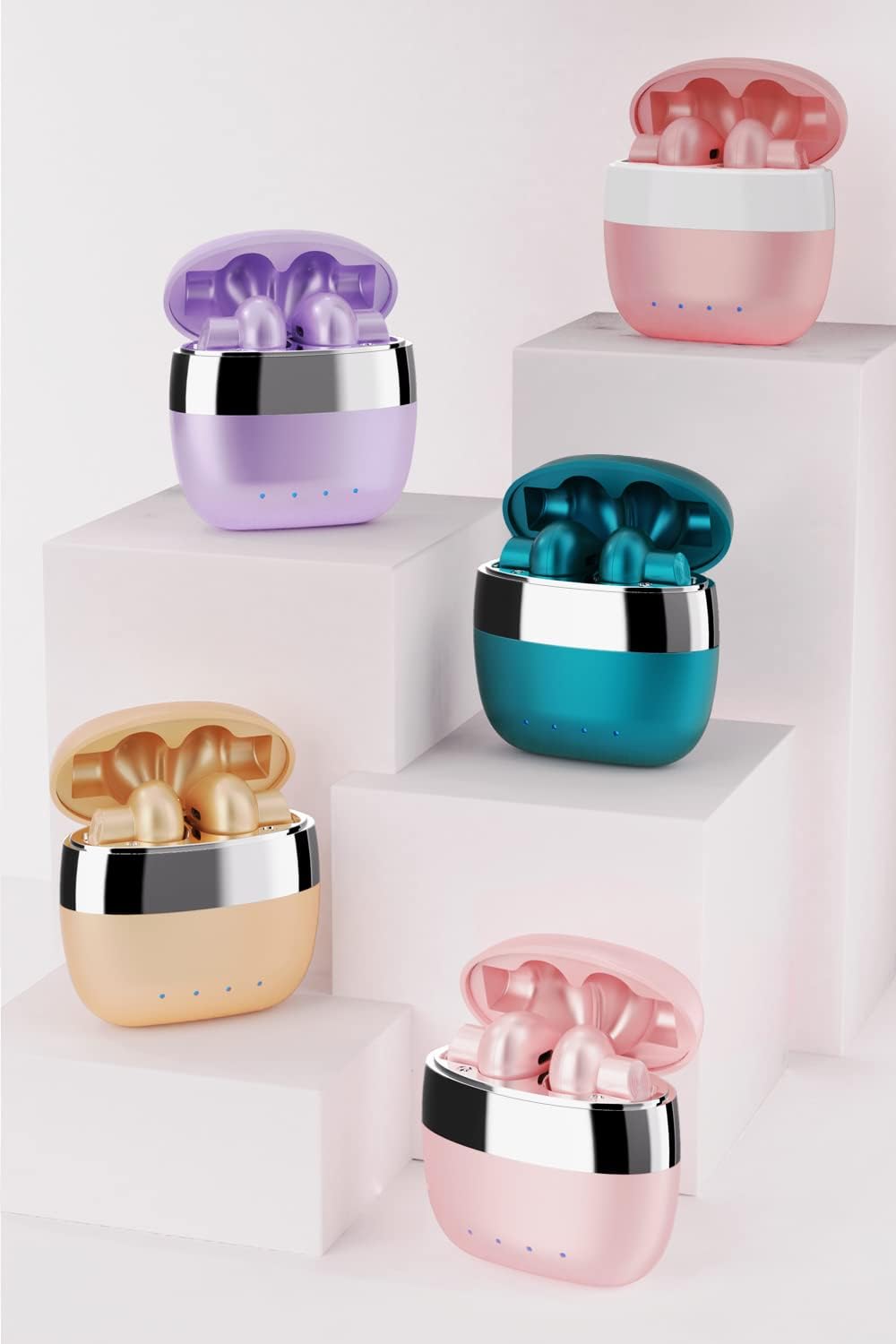 Wireless Earbuds Bluetooth, ENC Noise Cancelling Deep Bass in-Ear Stereo Ear Buds,IPX6 Waterproof Headphones with Mic, USB-C Charging Case, Touch Control Earphones for iPhone & Android(Pink 2) Pink-Off