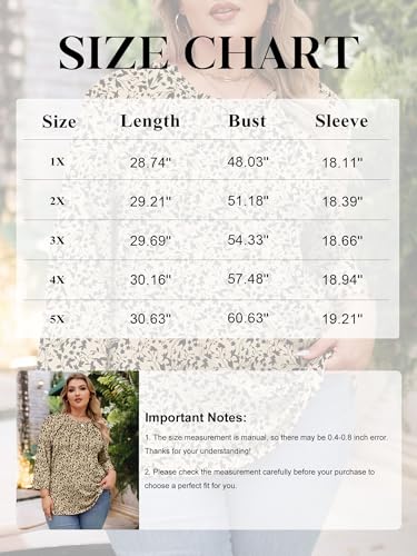 Image of Chulianyouhuo Womens Plus Size Tops 3 /4 Sleeve Casual T Shirts | Crew Neck, Pleated Blouse Tee, Dressy Casual Shirts, Loose Fit Tunic Tops, Soft Fabric, Going Out Outfits