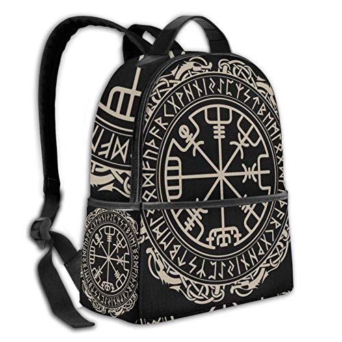 Unisex Backpack Multipurpose Rucksack Backpacks Big Capacity Backpack Black Celtic Viking Design Magical Runic Compass Vegvisir In The Circle Of Norse Runes And Dragons Tattoo Decorative2