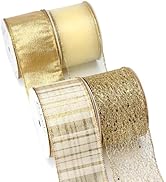 Amazon.com: Ribbli Gold Wired Mesh Organza Ribbon, Metallic Plaid