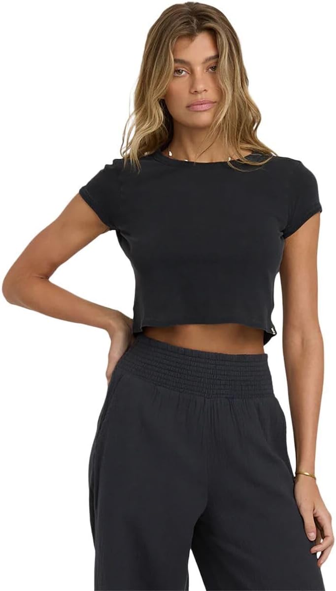 Billabong, Daily T-Shirt Short-Sleeve Knit Top - Women's, Black Sands, S