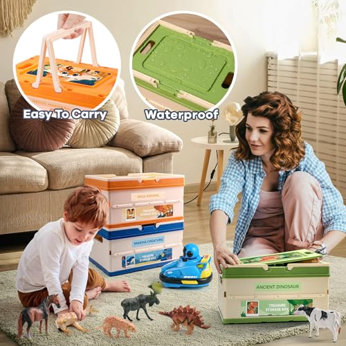 FRUSE Aufbewahrungsbox Kinder, 3er Set, Spielzeug Aufbewahrung, Faltbar Spielzeugkiste mit Deckel und Griff, Spielzeugkiste für Kinderzimmer, Spielzimmer, Schlafzimmer, Wohnzimmer