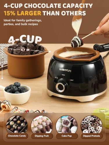 Image of LUSHYUM Electric Chocolate Melting Pot with 2 Insert Pots, 4-Cup Chocolate | Even Heating, Fast Melting, BPA-Free Silicone, Easy Clean, Less Waste, Ideal for Chocolate, Candy Melts, Parties, Fondue