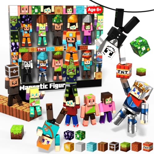 Annexfun 20 Pcs Magnetic Action Figures Playset Magnetic Building Block Toys with Magnetic Cubes 360 Rotating Arms and Legs Creative Play Set for Kids 6+ Birthday Gifts for Boys Girls