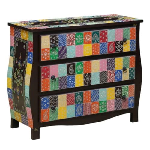 Image of APRODZ Wooden Handpainted Chest of Drawer Cabinet for Storage for Living Room (Multicolor)