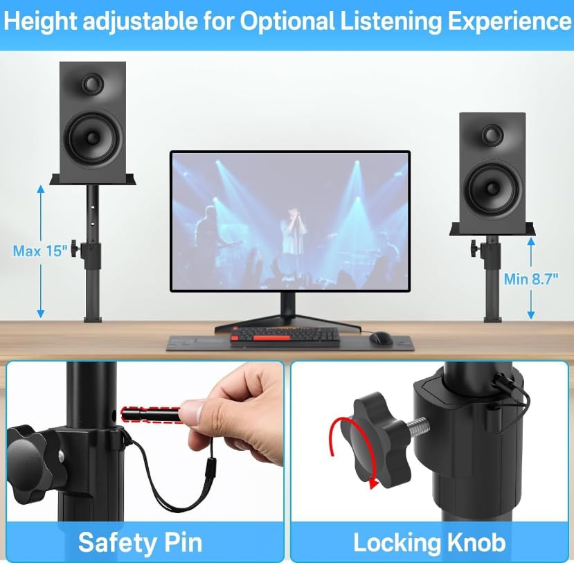 Coyktonty Desk Clip Desktop Bracket Movable Against The Wall Lift Bracket,Desktop Clamp-On Studio Monitor and Speaker Stand with EVA Foam Padded Surface, Angle Adjustable from 0° to 15° (Set of 1)