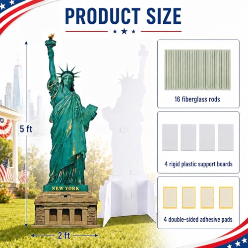 Image of 5 Ft Statue of Liberty Cardboard Cutout 250th Anniversary Patriotic Party Decoration Life Size New York City Themed Photo Prop Standup for Veterans Labor Day Party Supply