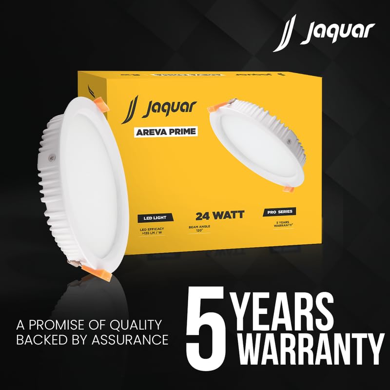 Image of Jaquar 24W Areva Prime Round Downlight with Aluminum housing | 5 Year Warranty | Natural White (4000k) Sleek Backlit Design | Recessed Mounted False Ceiling | 207 mm Cutout |225x28 mm (Pack 1)
