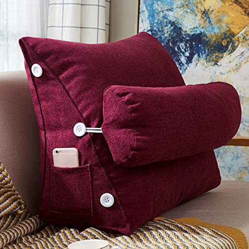 Sanswin Bettkeilförmiges Lesekissen, dreieckiges weiches Kopfteil Keilkissen Bettrückenlehne Positionierungshilfe Lesekissen mit abnehmbarem Bezug (Red,45 * 50 * 22cm) Cover