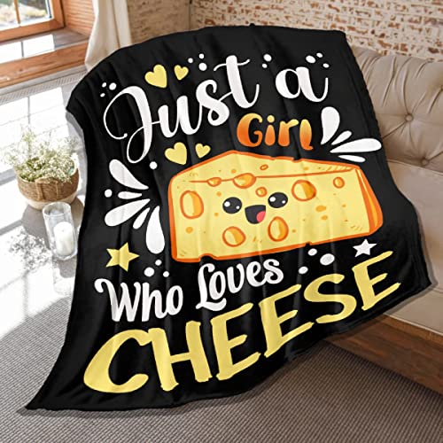 ZOE DAVISON Just Girl Who Loves Cheese Throw Blanket,Flannel Blankets for Bed Sofa Couch Lightweight Cozy Warm Fluffy Plush Lightweight Quilt 80 x 60 in L for Adults