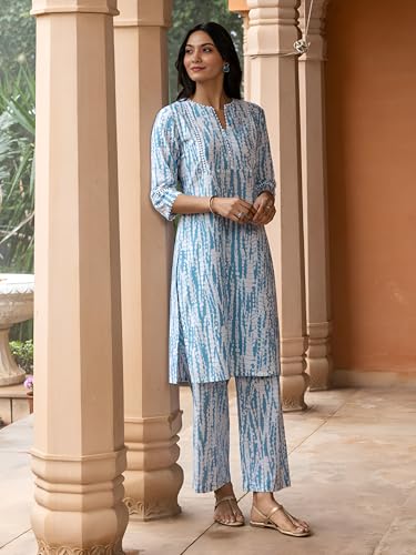 Image of Yashika Women's Cotton Blend Trendy Regular Fit Solid Printed Kurti with Stright Bottom |Kurti Set for Women