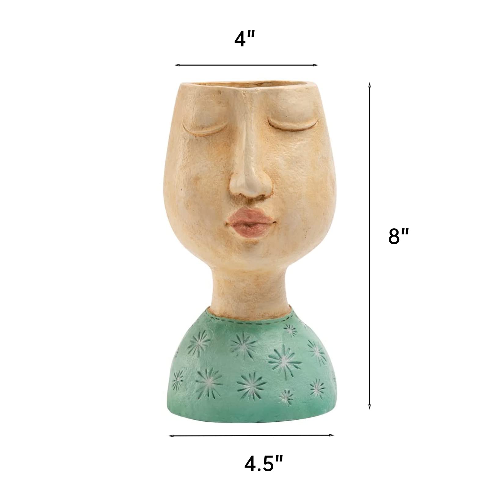 DiliComing Head Planter - 8 Inch Indoor/Outdoor Face Planter Pot with Drainage Hole - Blue Resin Succulent Planter - Image 3
