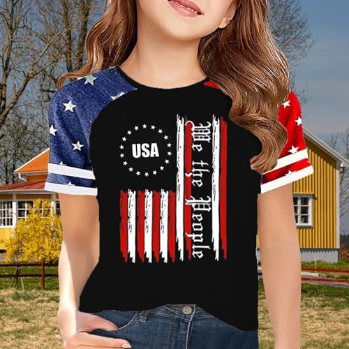 Girls Boys 4th of July American Flag Patriotic USA Shirt Kids Independence Day Tops Girl Short Sleeve Fashion Outfit2