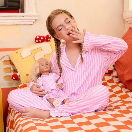 QPANCY Matching Girls&Dolls Pjs Set Ruffle Long Sleeve Pajamas kids Fall Winter 2 Piece Sleepwear3
