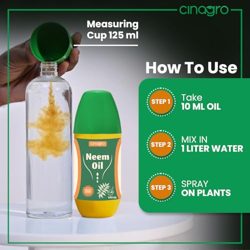 Image of Cinagro Cold Pressed Neem Oil Concentrate (500ml, Makes 120 Litre Spray) Organic, Water-Soluble, Plant Protector, Removes Mealybugs, Fungus & Insect Control for All Plants, Indoor & Outdoor Garden Use