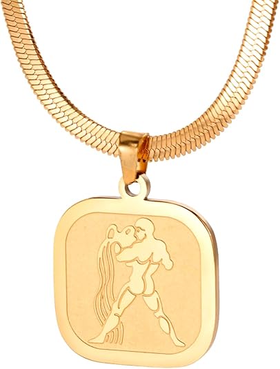 Stainless Steel Taurus Zodiac Sign Plaque Pendant, Engraved Bull On Snake Chain Necklace