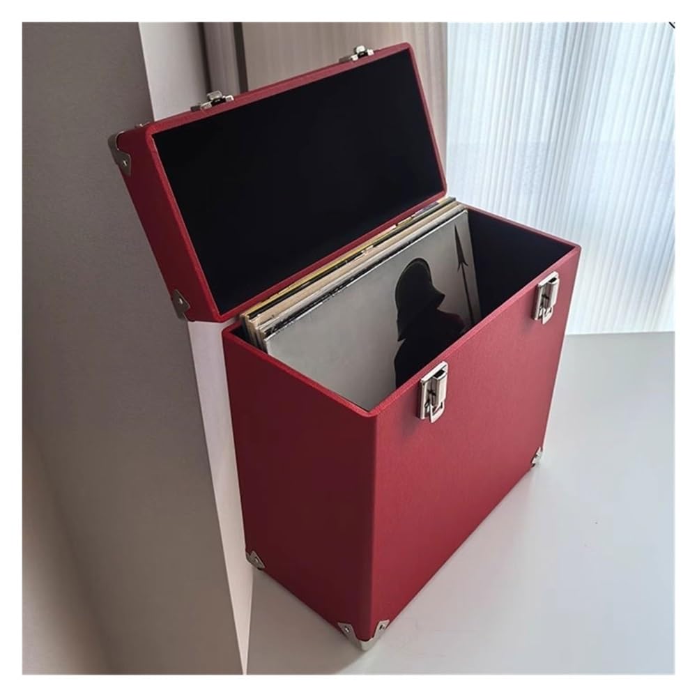 Deposito di Dischi in Vinile, Custodia Portatile in Legno for Dischi in Vinile. Scatola Multifunzionale for Album CD con Superficie in Pelle,Custodia del CD