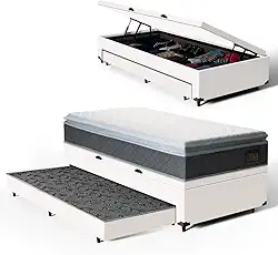 Bicama Box Baú Solteiro com Colchão de Espuma D45 Pillow Top Fort Comfort + Auxiliar Unique 88cm (Branco)