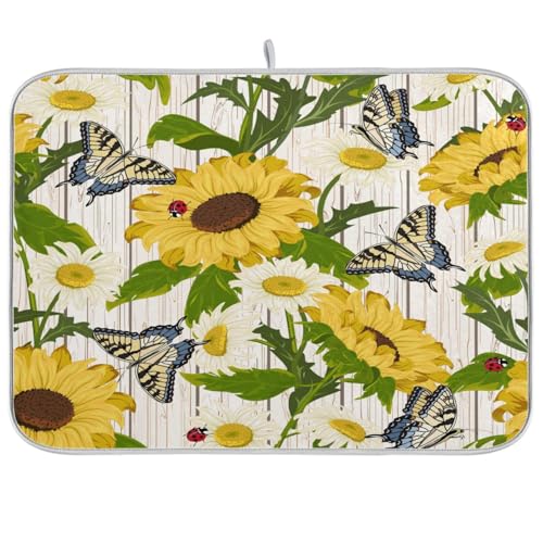 pnyoin Spring Drying Mats for Kitchen Counter 18×24 Inch Butterflies Flower Large Microfiber Drying Mat Kitchen Accessories Dish Rack Mat Drainer Pad Washable Absorbent