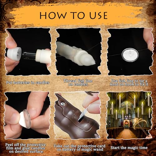 Lot de 12 bougies flottantes avec télécommande - Fonctionne à piles - Lumière chaude sans flamme - Bougies coniques à LED vacillantes - Décoration magique à suspendre pour Halloween, fête de Noël – Image 5