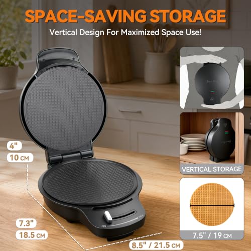 Image of Baker's Friend Waffle Cone Maker Machine with Browning Control, 7.5 inch Ice Cream Cone Maker, Cone Roller & Bowl Press Included,Thin Waffle Maker Crispy, Nonstick Waffle Bowl Maker,Graphite