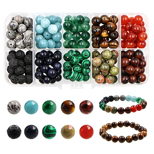 8mm Perles Pierre Naturelles Pierre Perles DIY Perle Kit Lithothérapie pour la Fabrication Bijoux Bricolage Artisanat Bracelet,Boucle d'oreille, Collier（200 pièces）