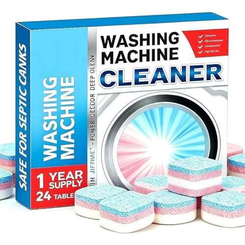 Image of Washing Machine Cleaner Descaler Tablets, 24 Count (1 Year Supply) - Powerful Deep Clean for HE Front Load & Top Load Washers, Unscented Septic Safe Deodorizer, Cleans Inside Drum & Laundry Tub Seal