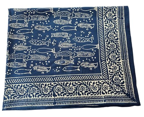 Indigo Blue Cotton Pareo Hand Dyed Scarves Indian Hand Block Print Sarong, Size 44x72 Inch4