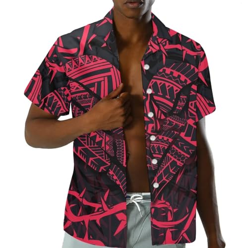 Polynesian Style Prints Polyester Shirts Short Sleeve Button Down Men Samoa Print Colorful Leaves Hawaiian Shirt