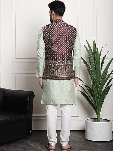 Image of SOJANYA (Since 1958 Men's Jacquard Silk Kurta and Pyjama with Nehru Jacket