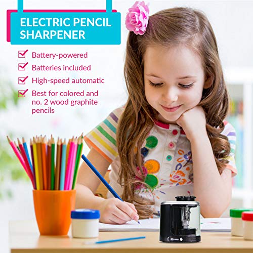 Electric Pencil Sharpener, Battery-Powered, Batteries Included, High-Speed Automatic, Best For Colored, No. 2 Wood Graphite Pencils, Home Office School Classroom Adults Kids, Straight Blade (Black) #TOP1